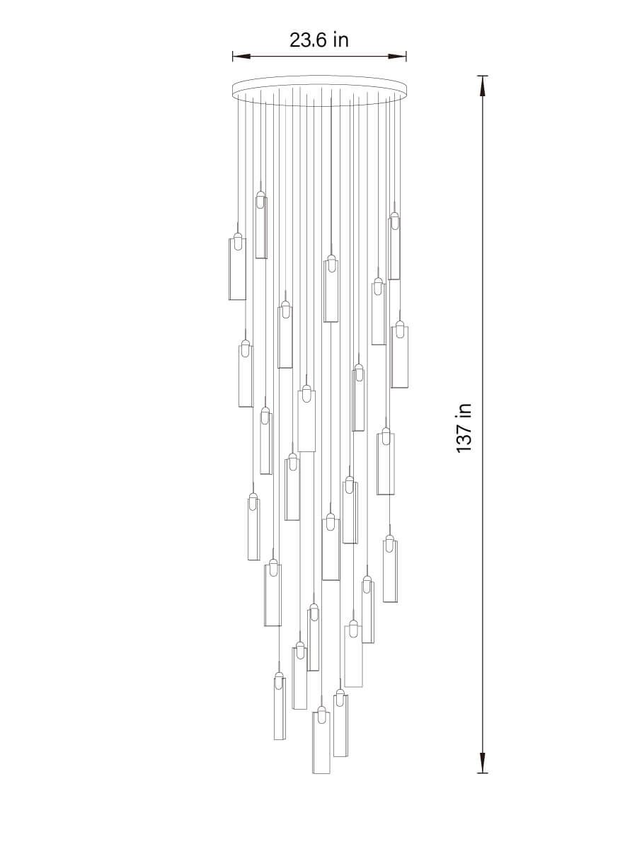 dimension of 25 lights flake crystal pendant light