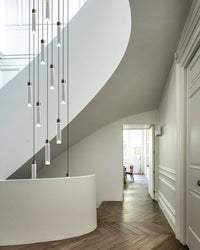 multi crystal cylinder pendant light for spiral staircase