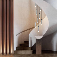 multi crystal cylinder pendant light for spiral staircase