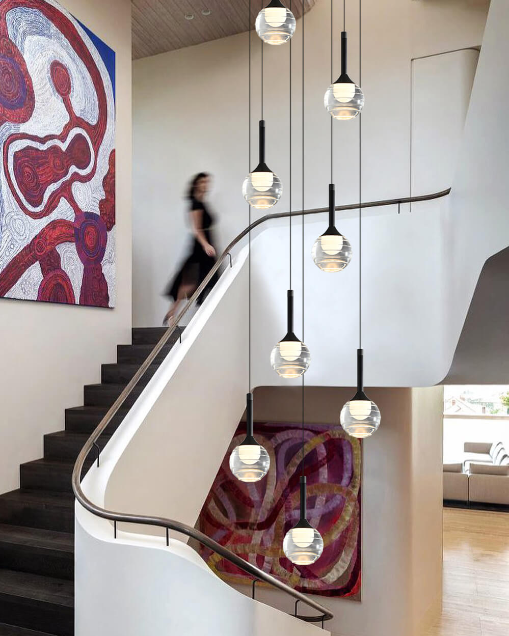glass globe pendant lighting for stairs
