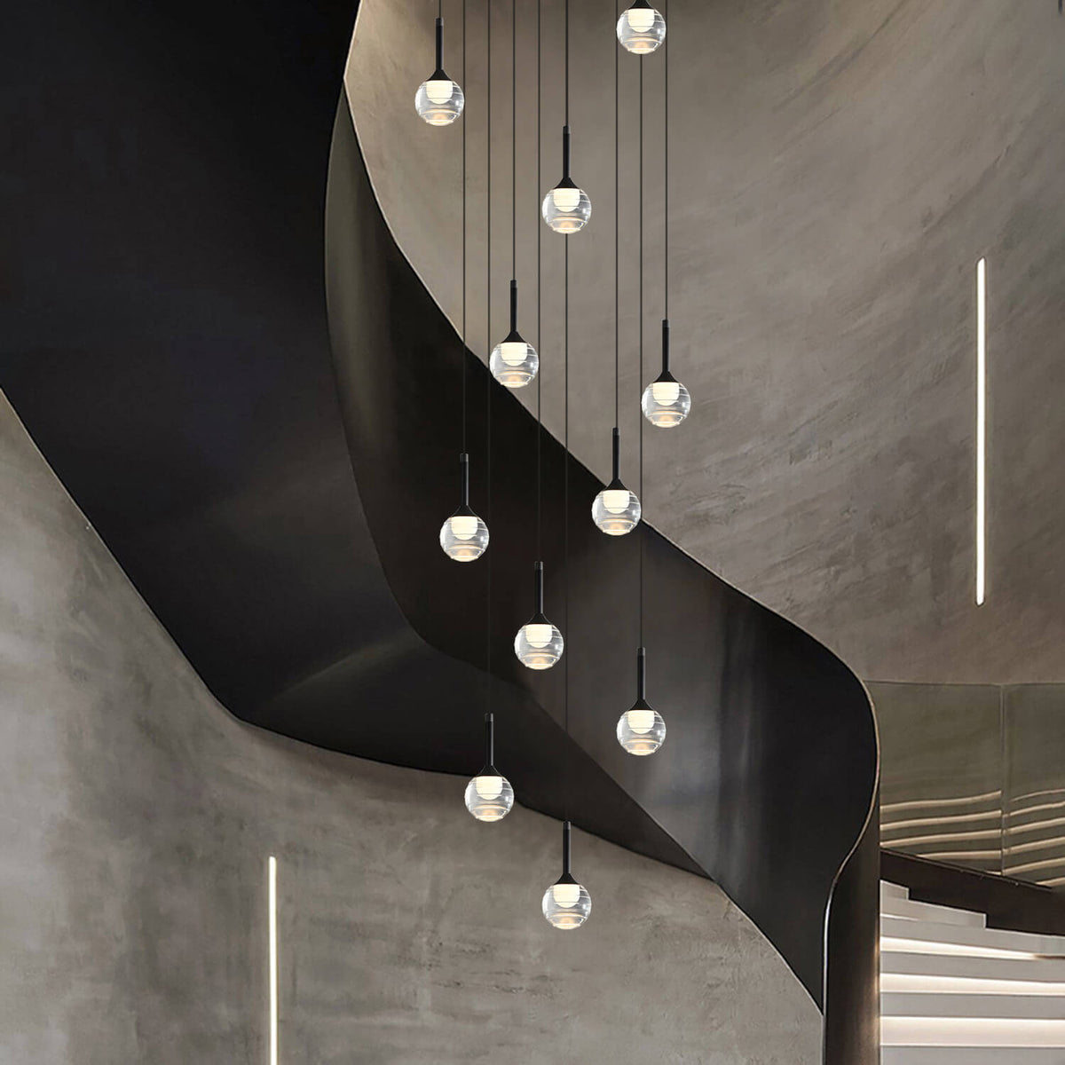 multi glass globe pendant light suspended for stairs