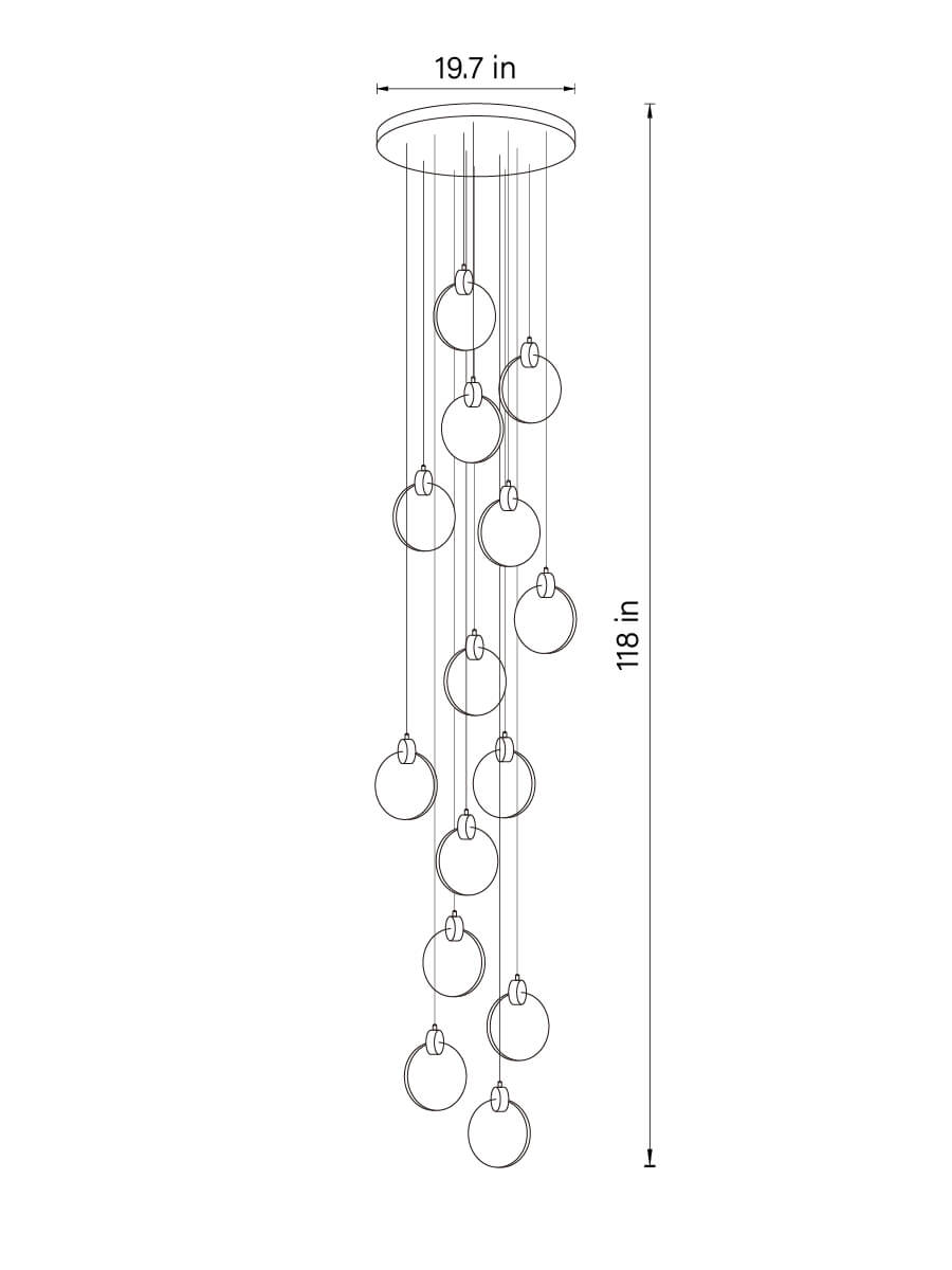 dimension of 14 lights ring crystal bubble pendant