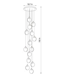 dimension of 14 lights ring crystal bubble pendant