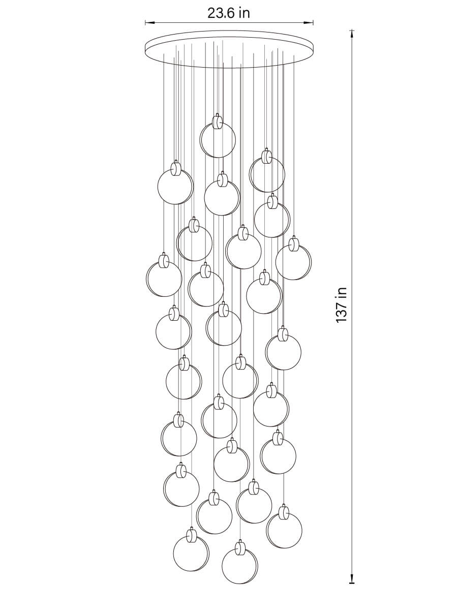 dimension of 17 lights ring crystal bubble pendan