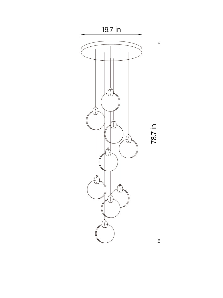 dimension of 9 lights ring crystal bubble pendant