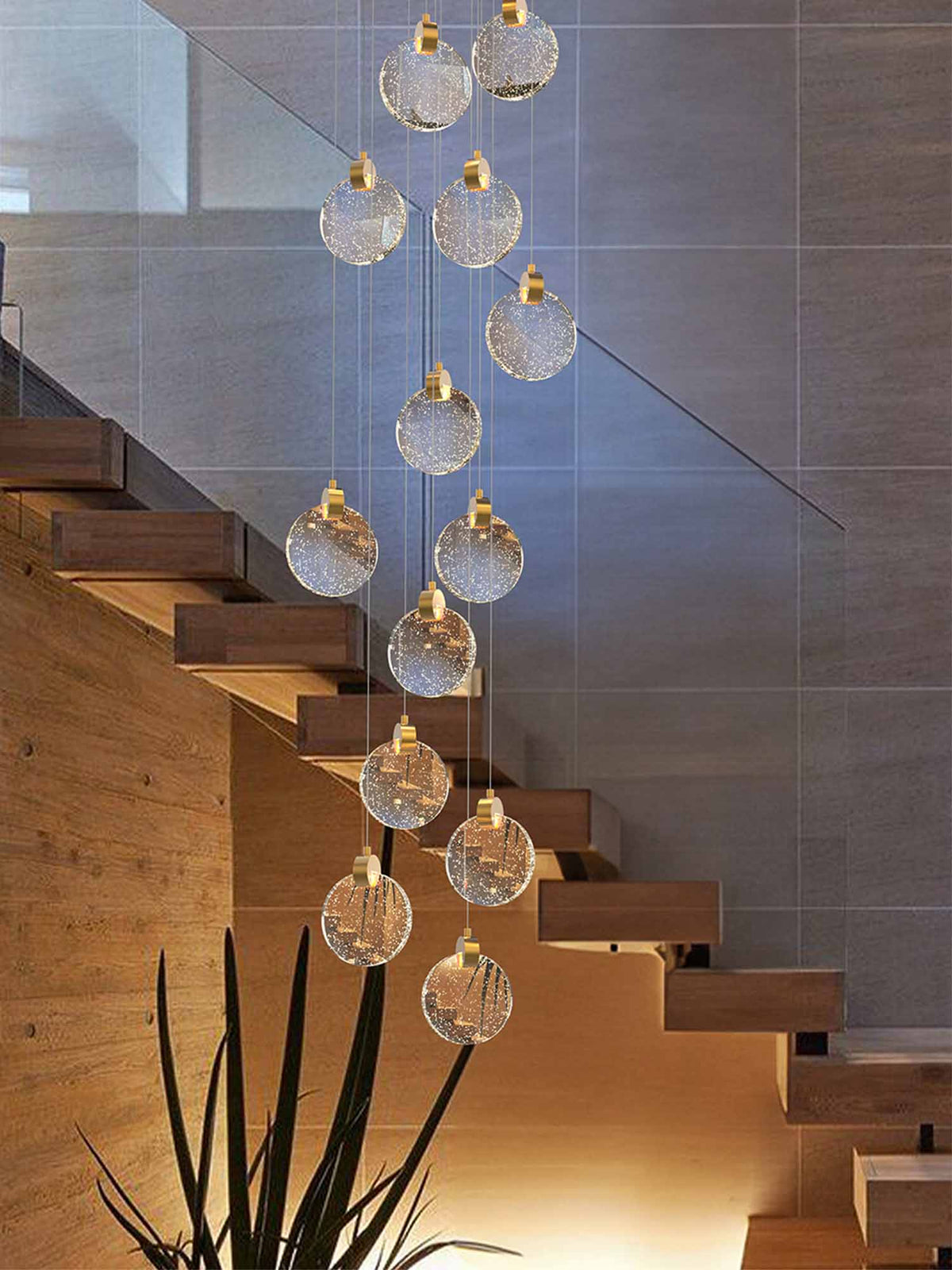 crystal stairwell hanging light fixture