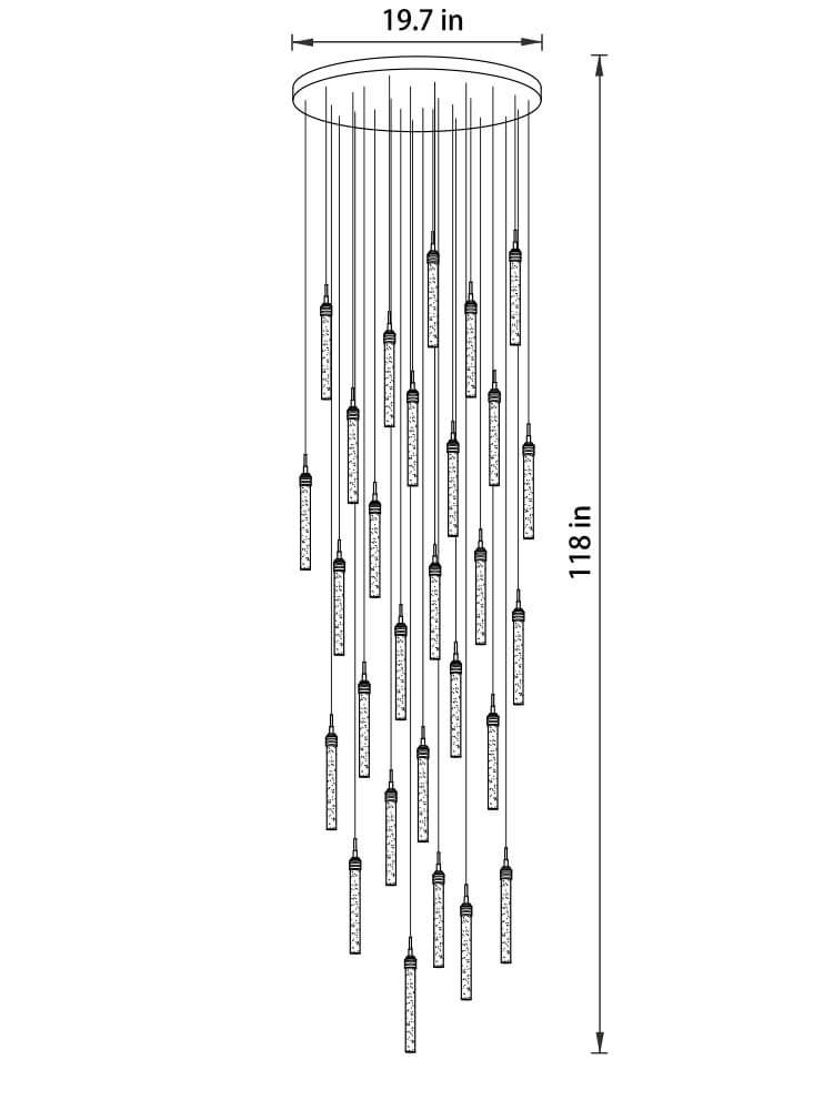 dimensions of 28 lights crystal cylinder bubble pendant lighting