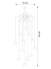 dimension of 12 lights milk ball linear chandelie