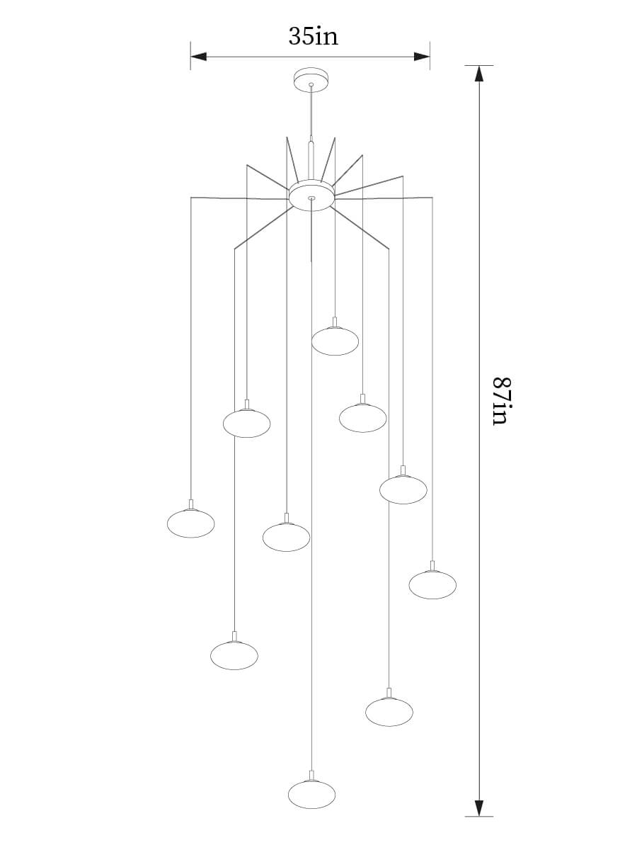 dimension of 10 lights milk ball linear chandelie