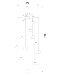 dimension of 10 lights milk ball linear chandelie