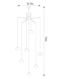 dimension of 7 lights milk ball linear chandelie