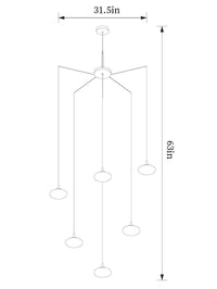 dimension of 6 lights milk ball linear chandelier