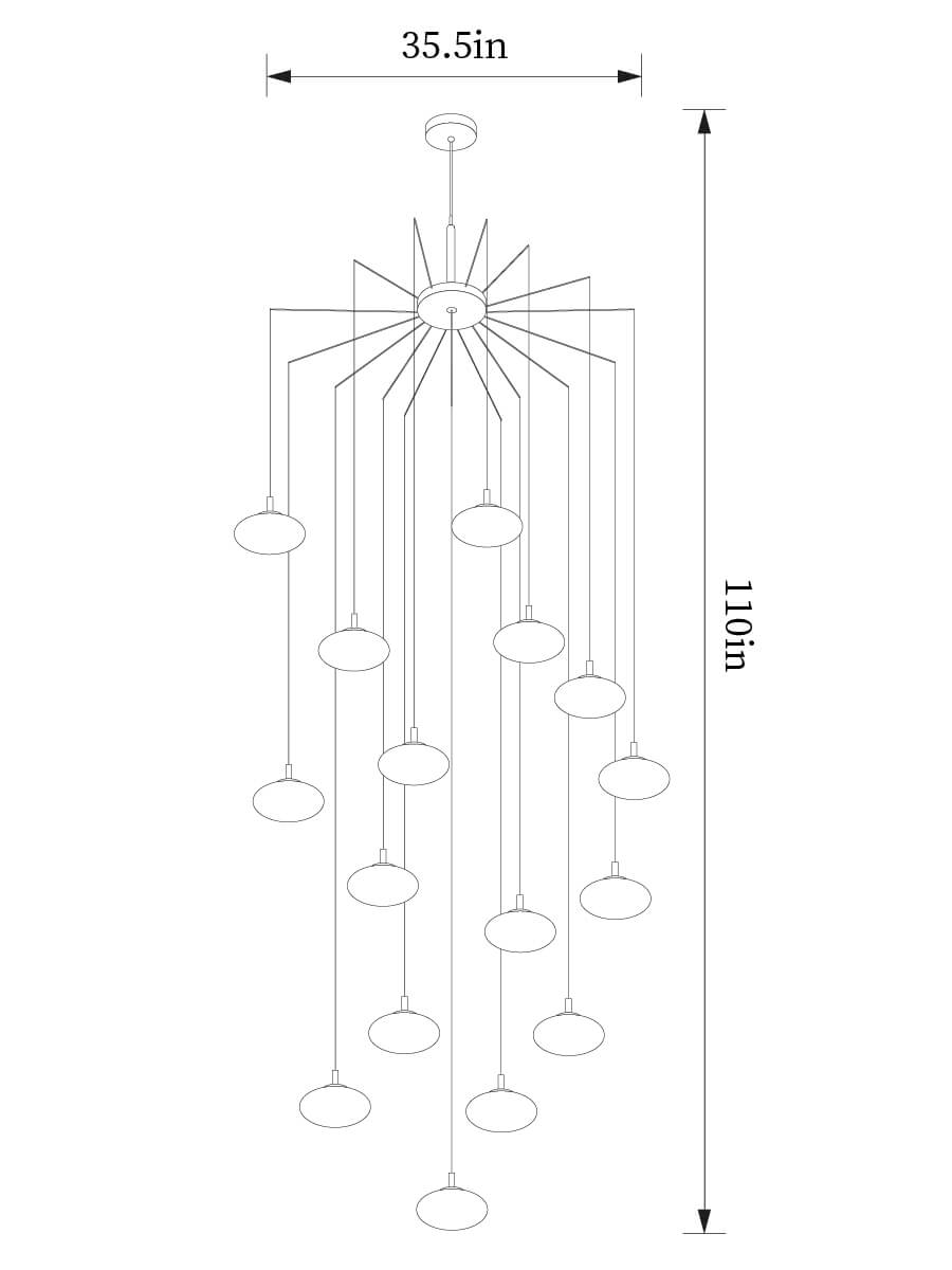 dimension of 16 lights milk ball linear chandelie