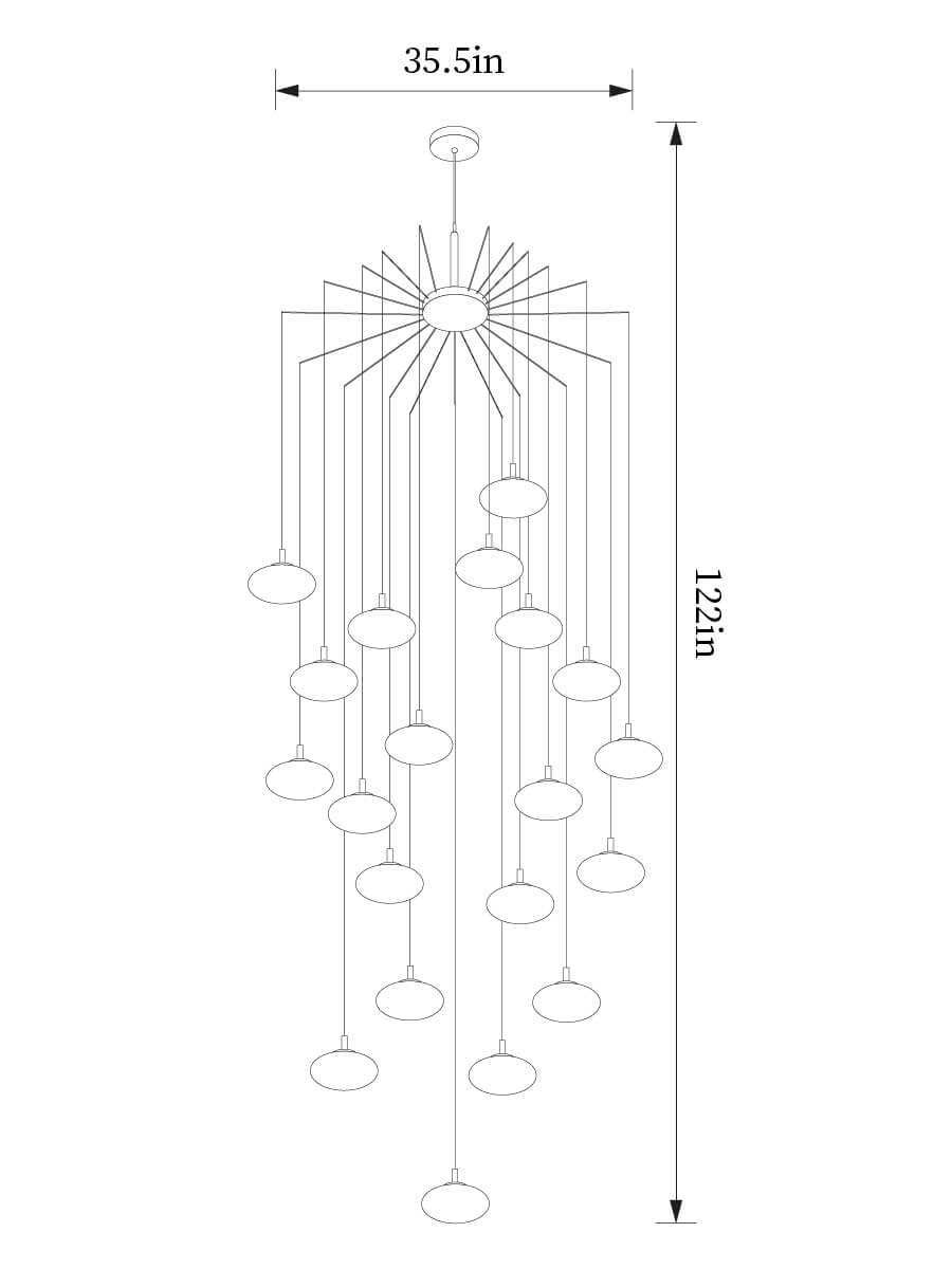 dimension of 20 lights milk ball linear chandelie