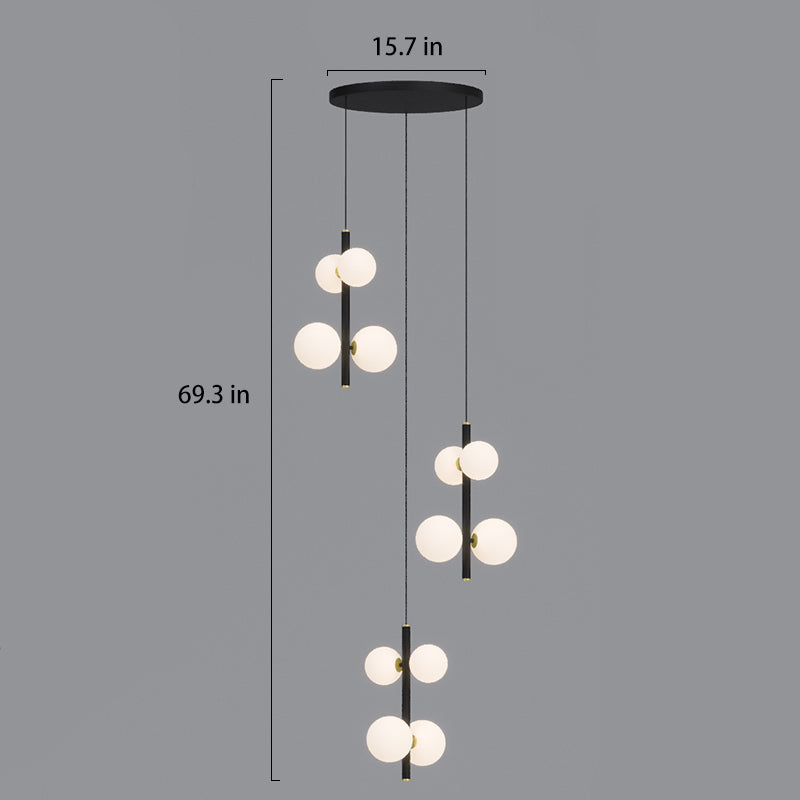 dimension of 3-lights opal globe linear pendant light