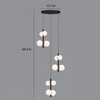 dimension of 3-lights opal globe linear pendant light