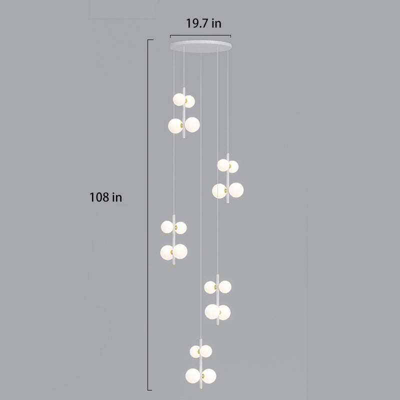dimension of 5-lights opal globe linear pendant light