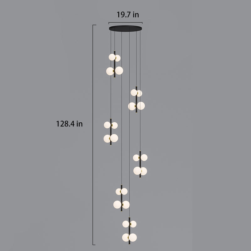 dimension of 6-lights opal globe black linear pendant light