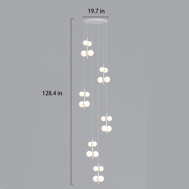 dimension of 6-lights opal globe linear pendant light
