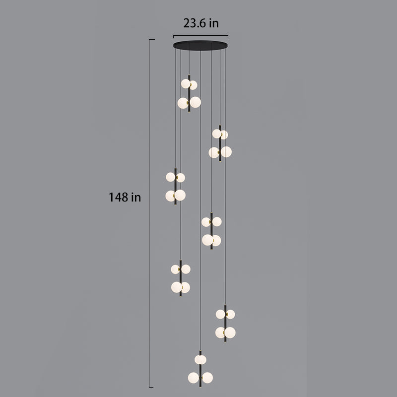 dimension of 7-lights opal globe black linear pendant light