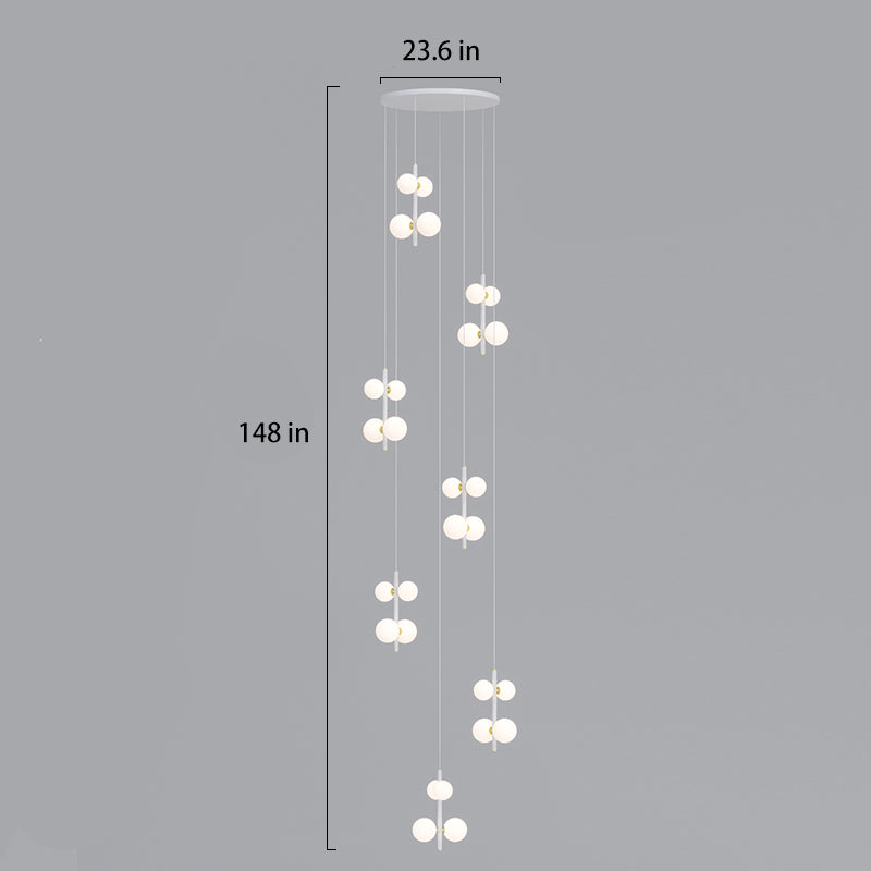 dimension of 7-lights opal globe linear pendant light