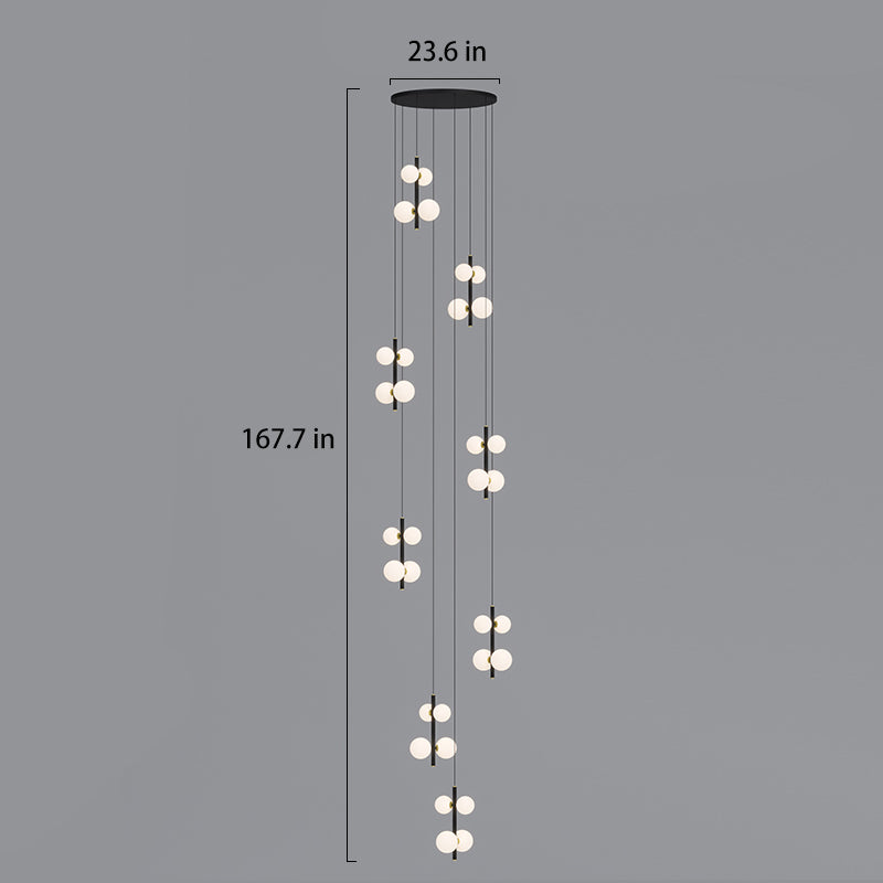 dimension of 8-lights opal globe black linear pendant light