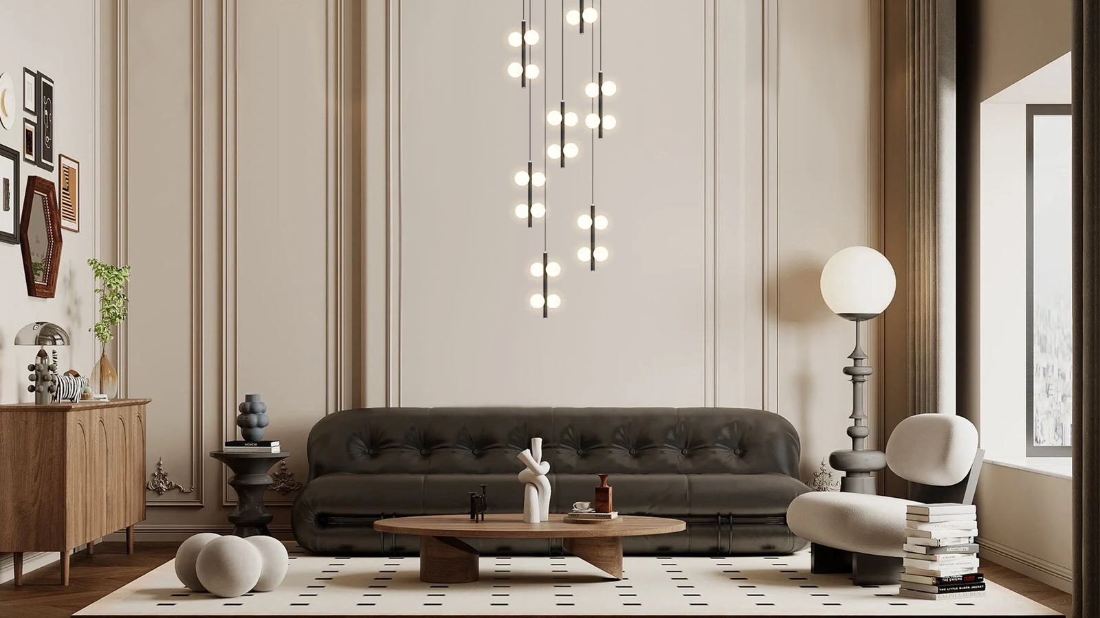multi globe pendant lights in living room