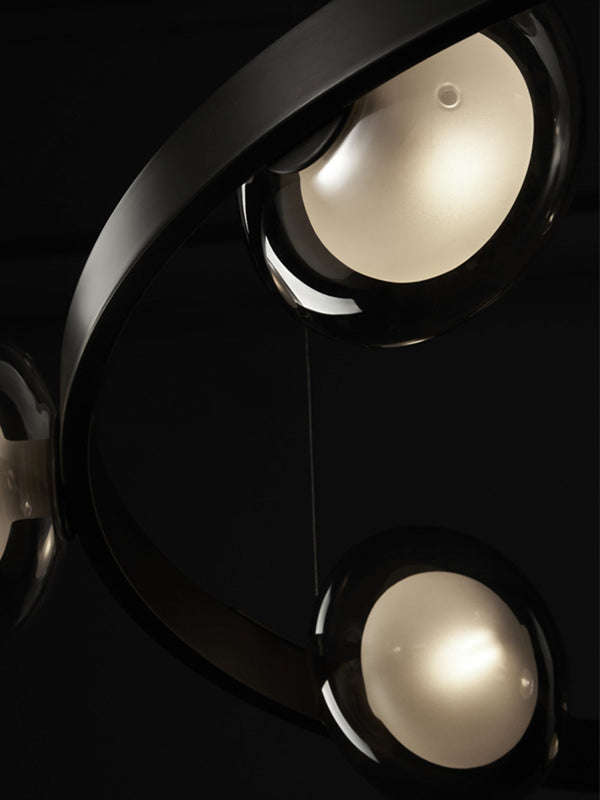 three black glass ball lampshades